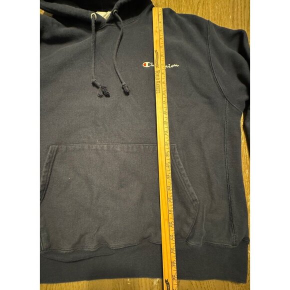 90s Champion reverse weave hoodie Men XL Navy Blue Spell Out Embroidered - Picture 4 of 9